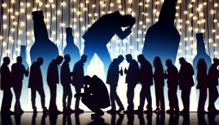 Festive lights show individuals drinking and struggling with alcohol and the festive period