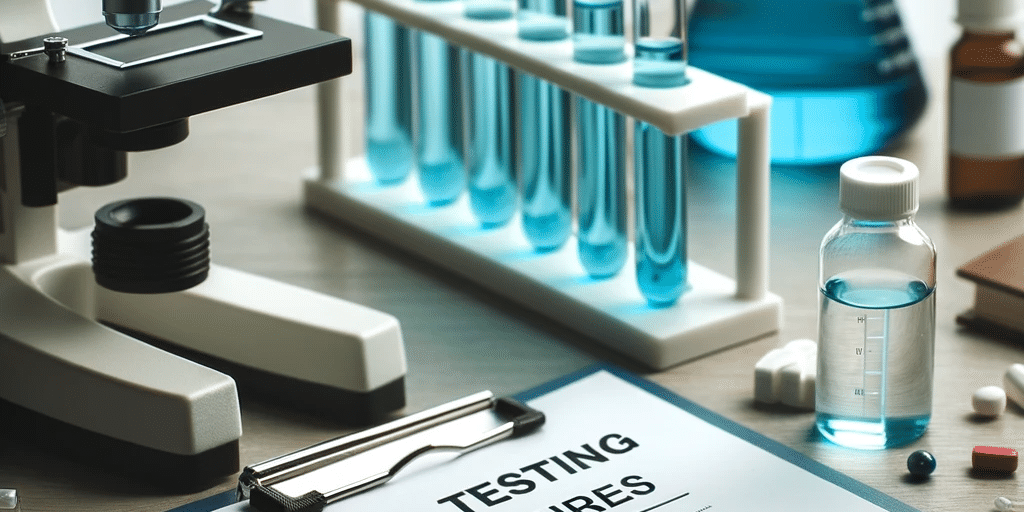 Photo of a laboratory setting with test tubes, a microscope, and other scientific equipment A laboratory setting focused on research related to the question, 'How Long Does Fentanyl Remain in Urine?'. The scene features scientific equipment, including test tubes and a microscope. A clipboard on the table is titled 'Drug Testing Procedures'. In the foreground, a test tube filled with a blue liquid symbolizes an ongoing analysis of fentanyl detection in urine