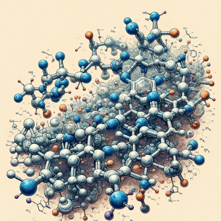 A detailed artistic illustration of the molecular structure of MDPV
