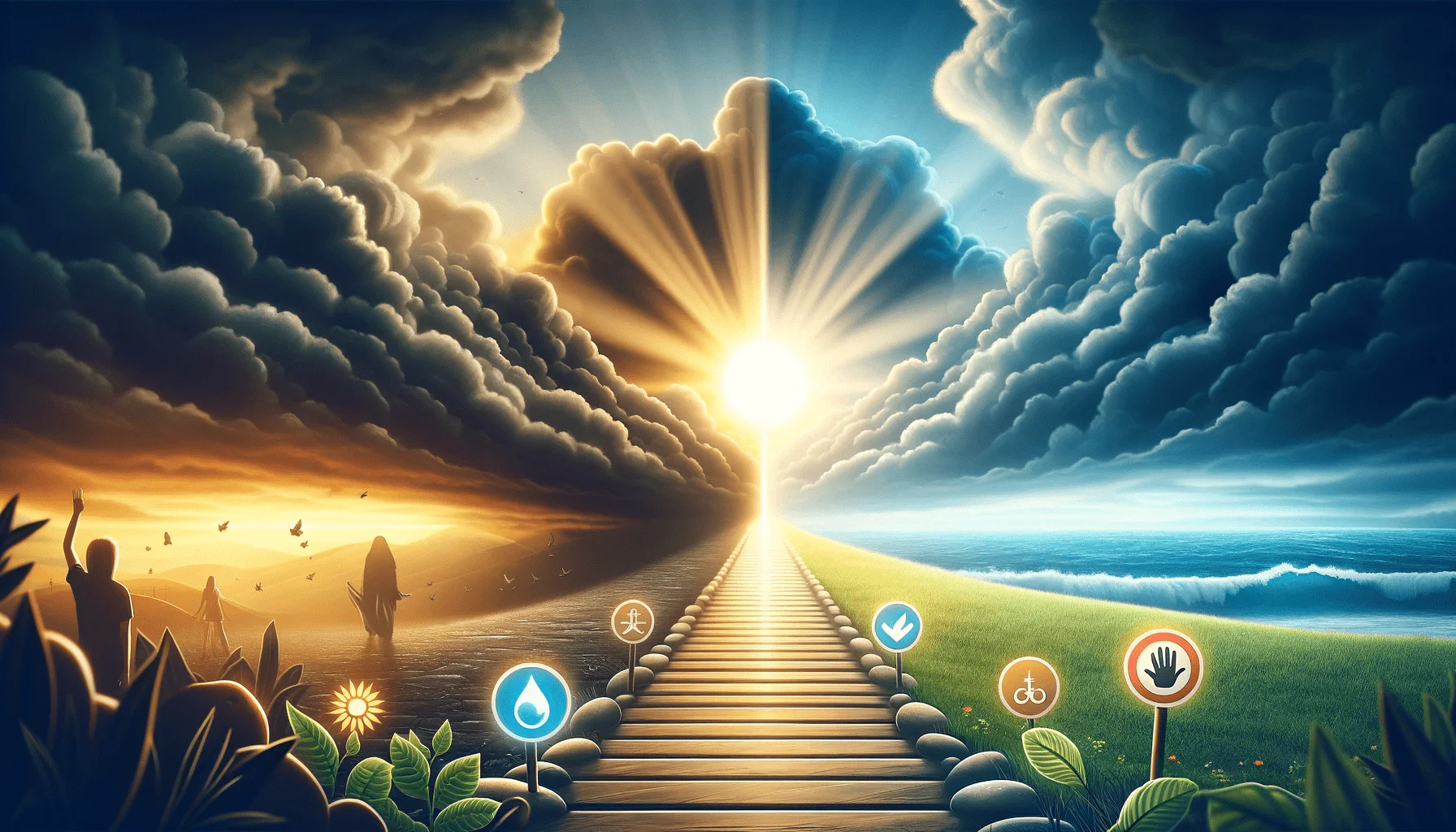 An inspirational and symbolic image representing the journey to sobriety, stoping drinking alcohol and a healthier lifestyle free from alcohol addiction.