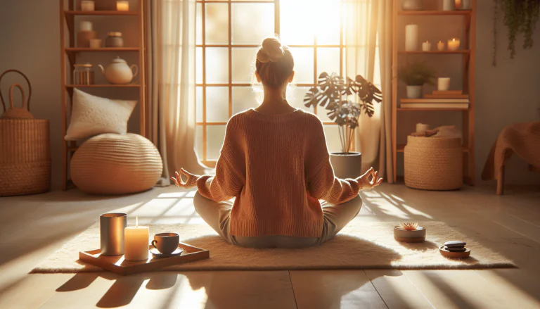 An individual practicing Mindfulness meditation and self-care