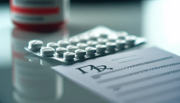 Co-codamol tablets and prescription on a table