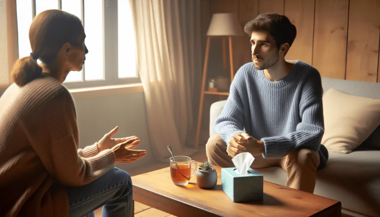 Therapist providing counseling to an individual suffering from addiction
