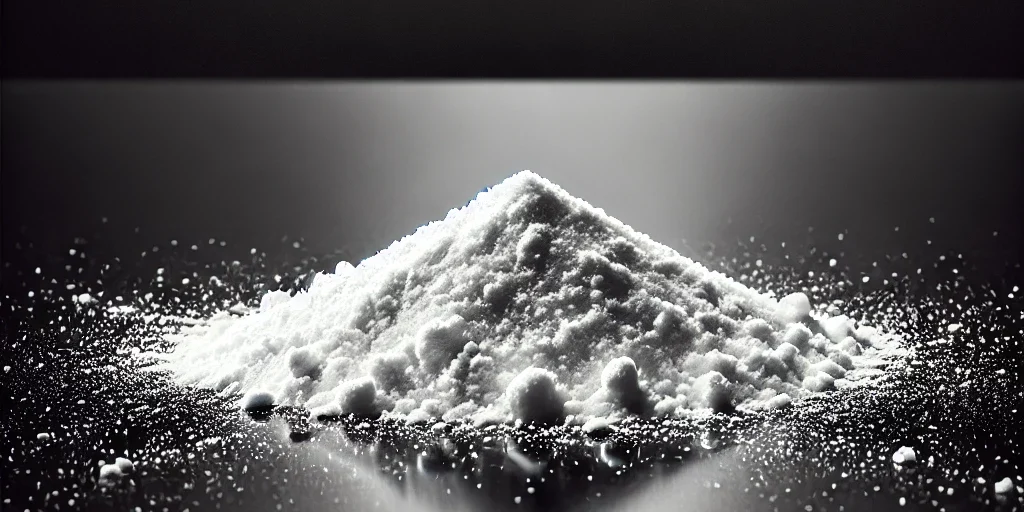 A thin line of white powder on a black table Cocaine on a table