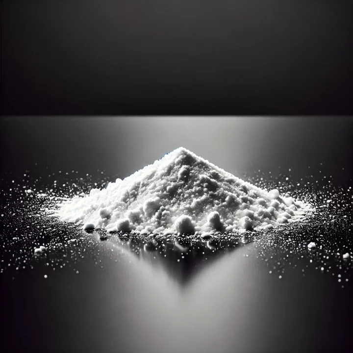 A thin line of white powder on a black table Cocaine on a table