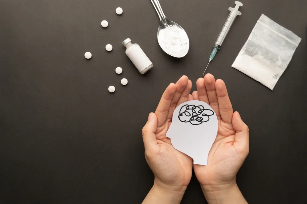 Drug,Addiction,Induced,Psychosis.,Hands,Holding,Human,Brain,Feeling,Confused Addiction and mental health