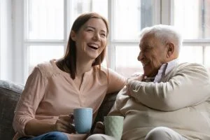 Daughter happy with father after rehab treatment