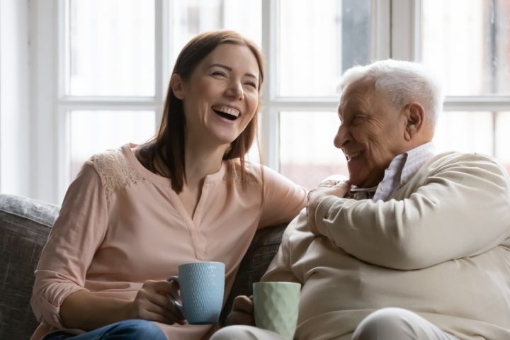 Family,Members,Of,Two,Generations,Grown,Daughter,And,Mature,Father Daughter happy with father after rehab treatment