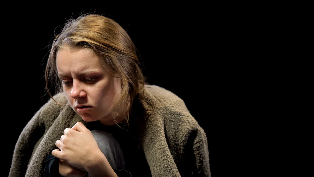 Depressed,Woman,Suffering,Drug,Withdrawal,Symptoms,,Miserable,Life,,Addiction Benzo Withdrawal