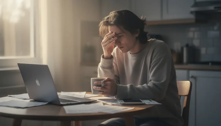 Tired and stressed person at a laptop