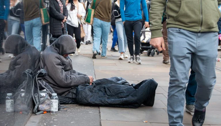 Homeless man stuggling with a drug problem in London